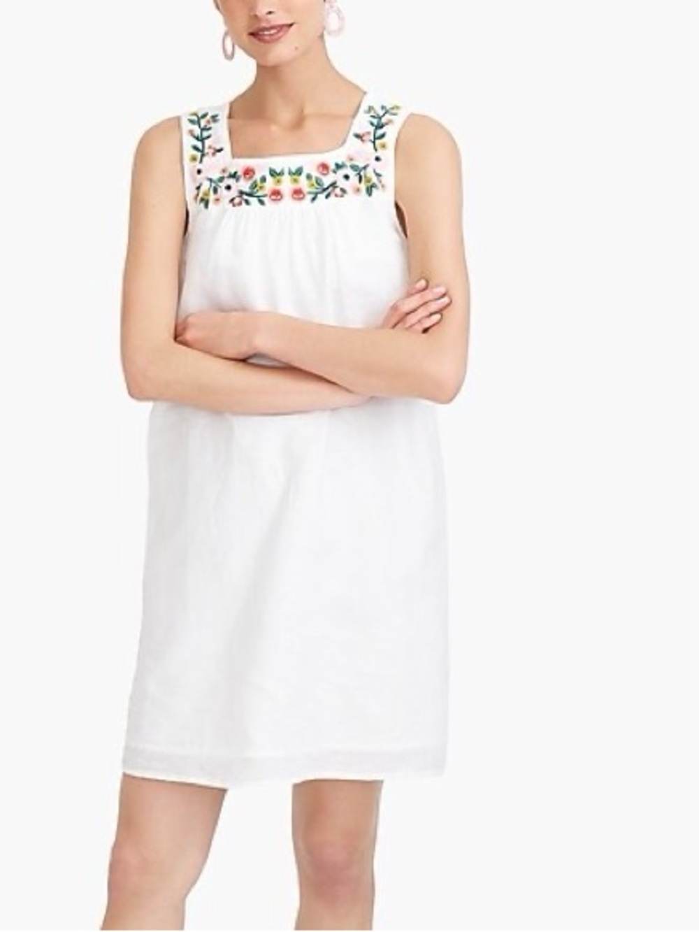 J. Crew White Embroidered Dress Linen Cotton Blend Small